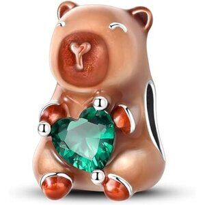 Capybara Heart-Hugging Cool 925 Sterling Silver Charms Hypoallergenic Beads